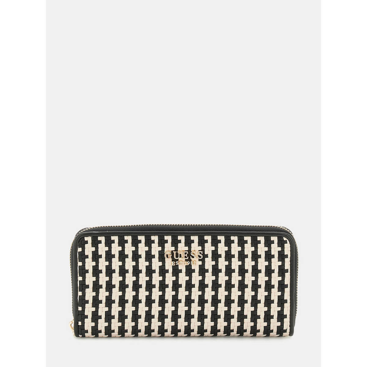Guess Black & Off White Textured Mirena Zip Around Wallet (L)