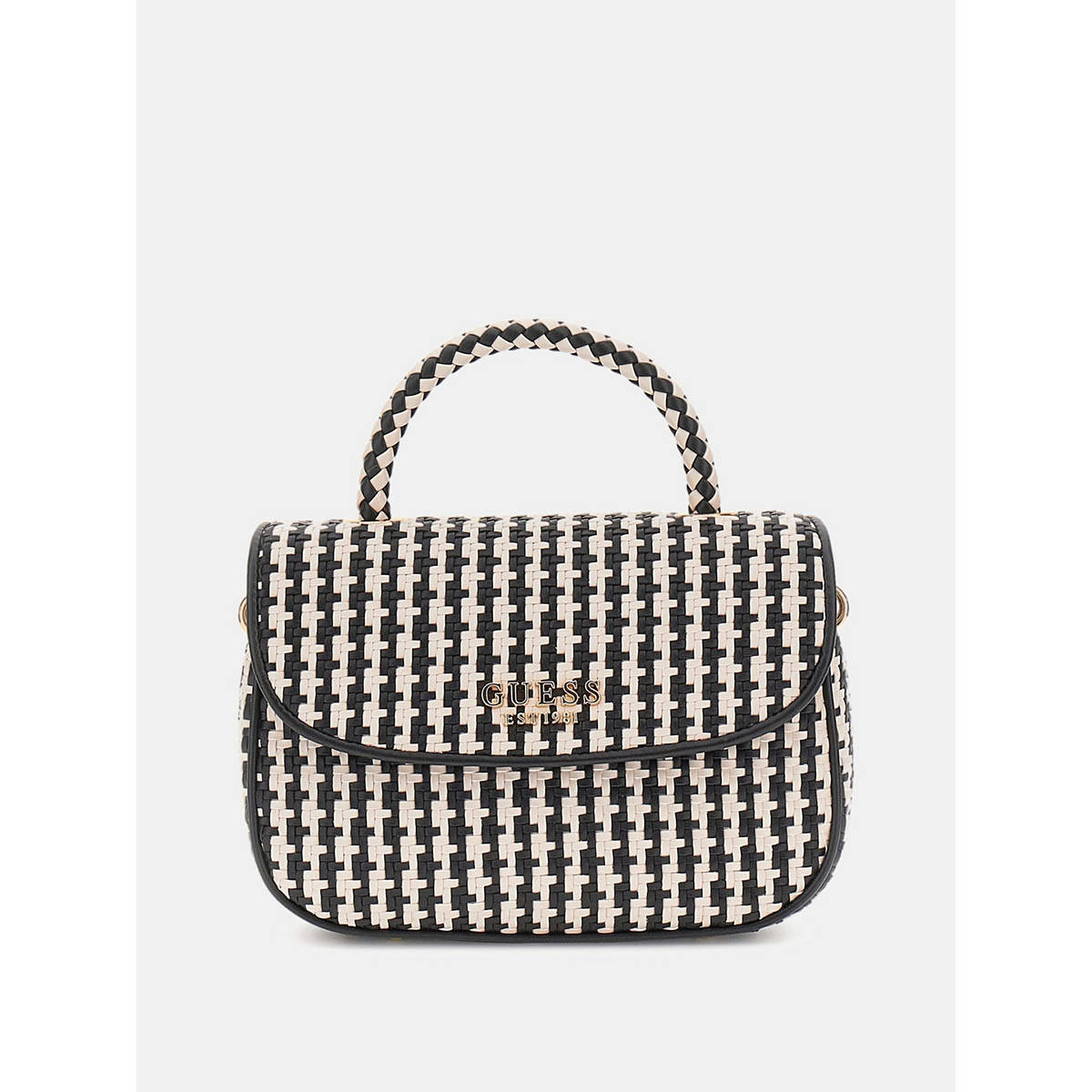 Guess Black & White Textured Mirena Top Handle Crossbody Bag