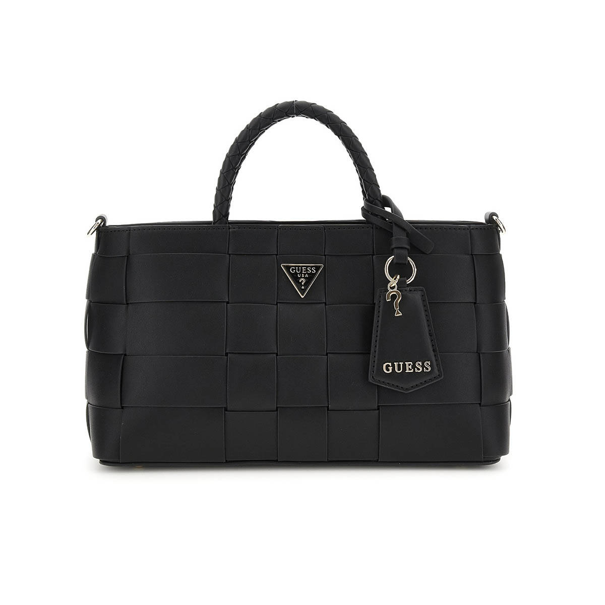 Guess Black Solid Maylee Girlfriend Satchel Bag with Detachable Strap