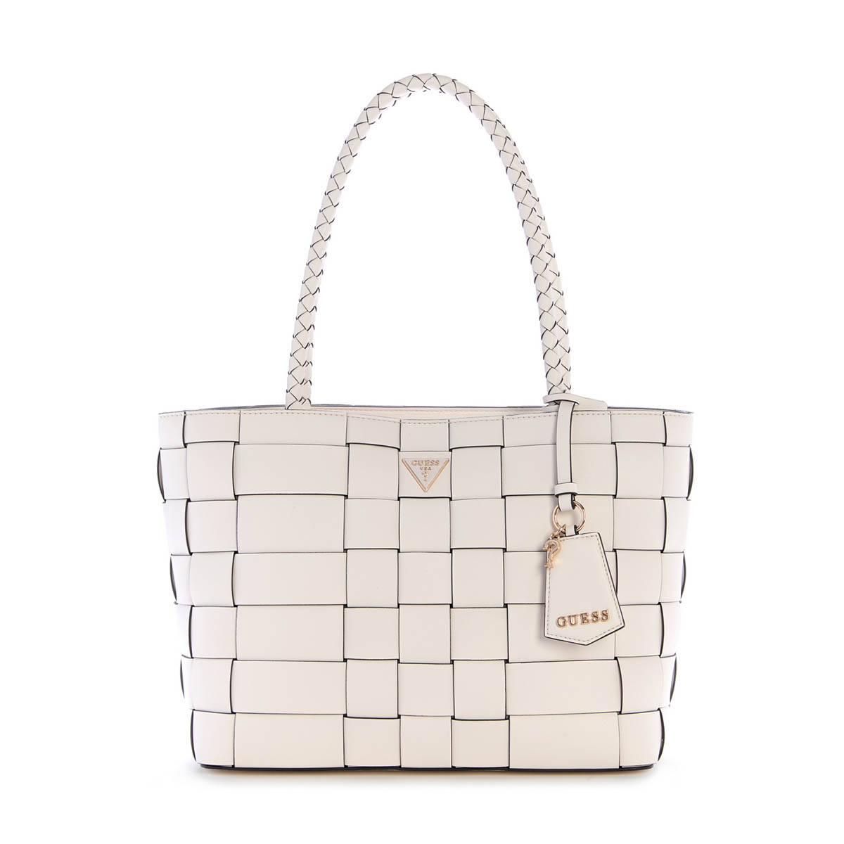 Guess Off White Textured Maylee Girlfriend Shoulder Bag