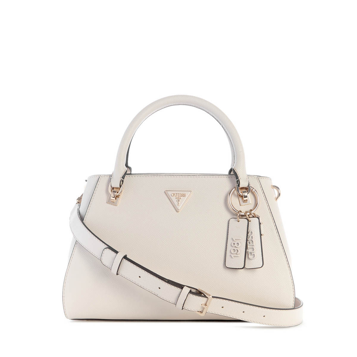 Buy Guess Off White Bone Textured Noelle Luxury Satchel Bag with