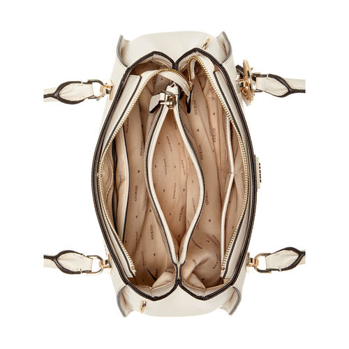 Guess Off White Bone Textured Noelle Luxury Satchel Bag with Detachable  Strap