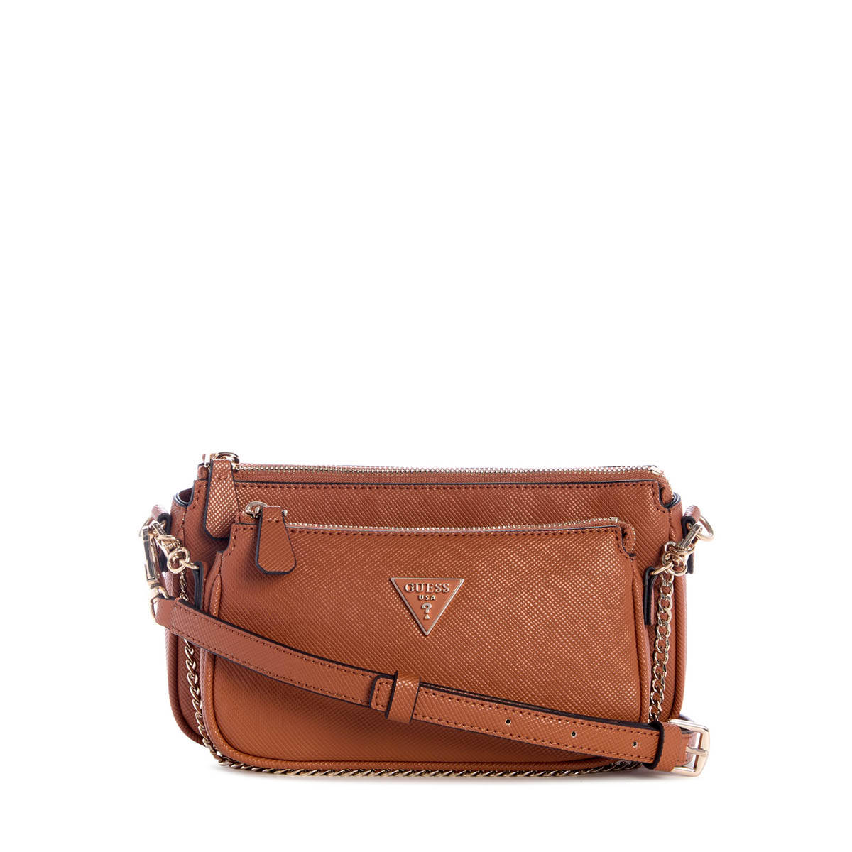 Guess Tan Textured Noelle Pouch Crossbody Bag