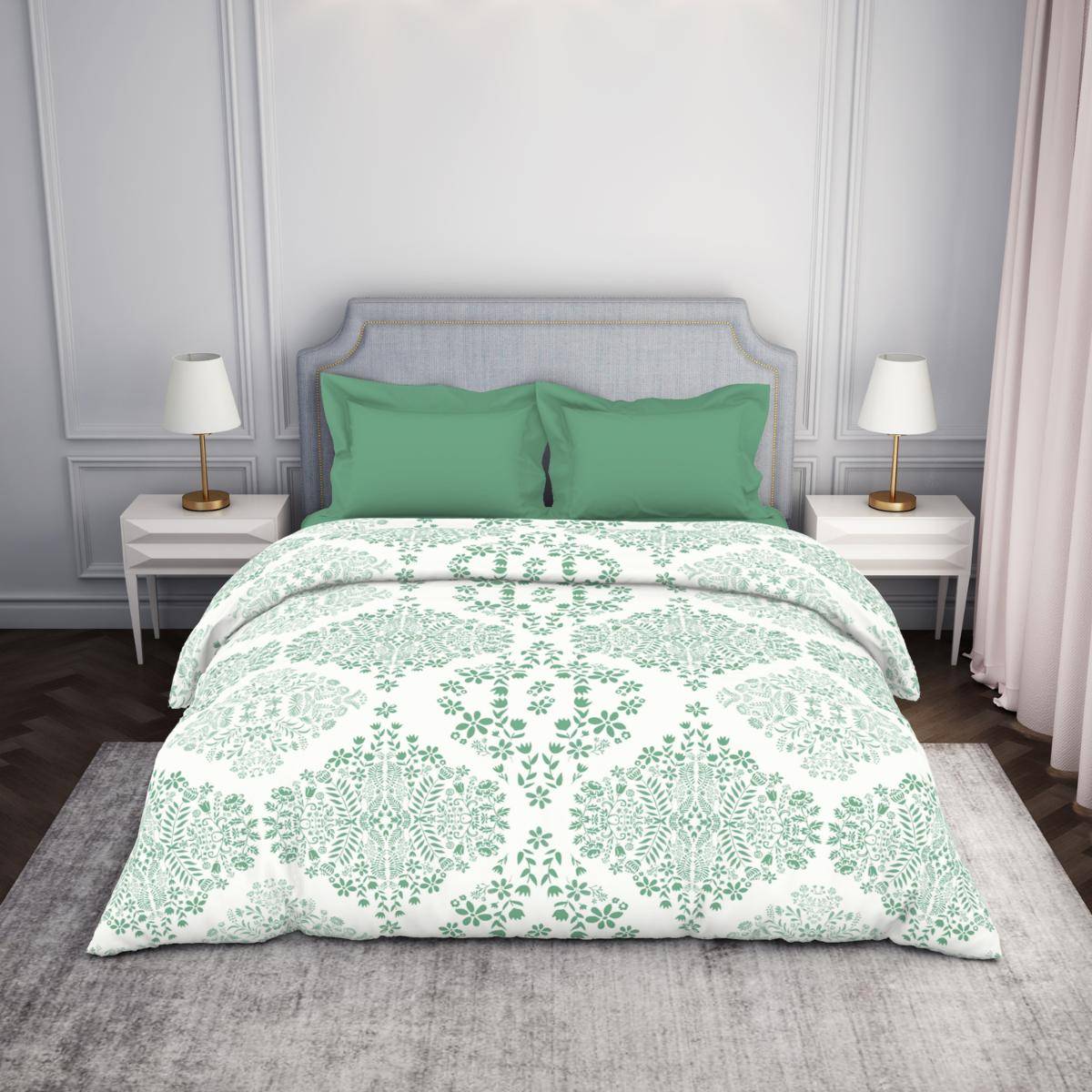 SPACES 100% Cotton Green Ac Comforter Floral Double Bed Quilt