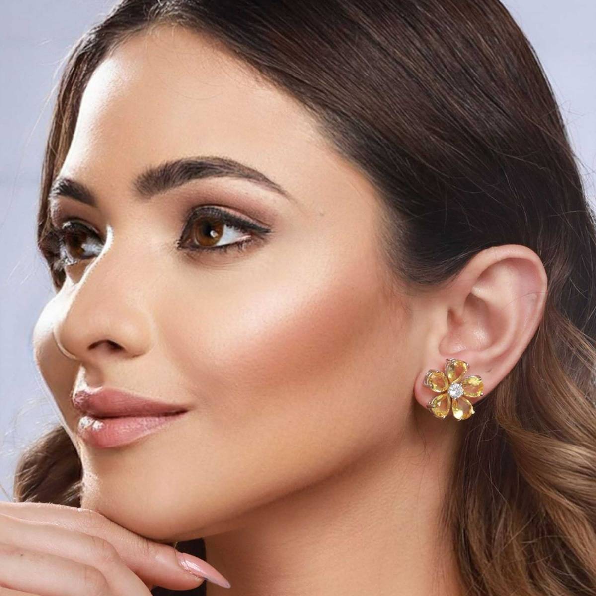 Saraf RS Jewellery Yellow Zircon Floral Minimal Studs Earrings