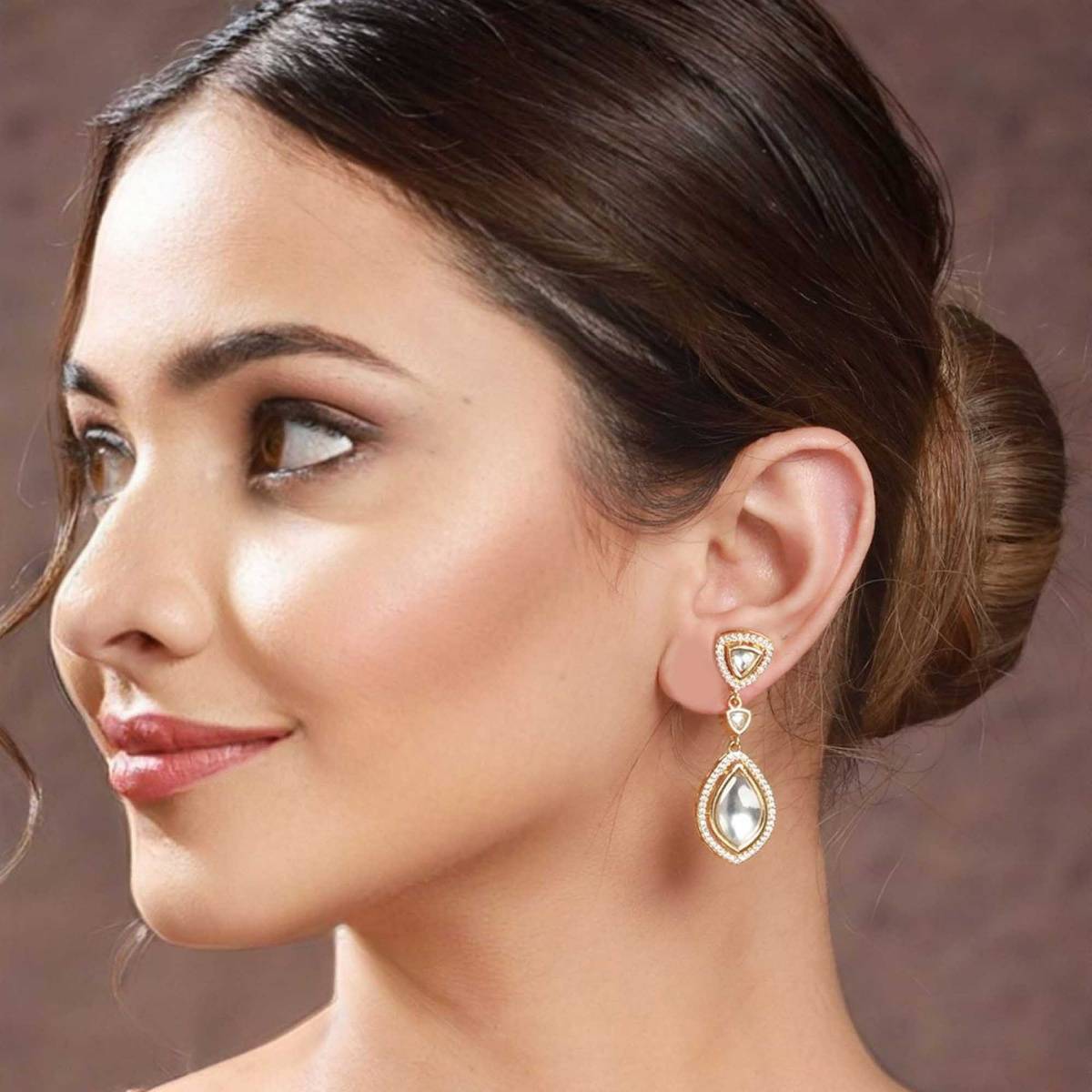 Saraf RS Jewellery Gold Plated Original Kundan Studded Dangler Earring
