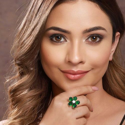 Buy Saraf RS Jewellery Silver Plated Green Emerald Zircon Minimal
