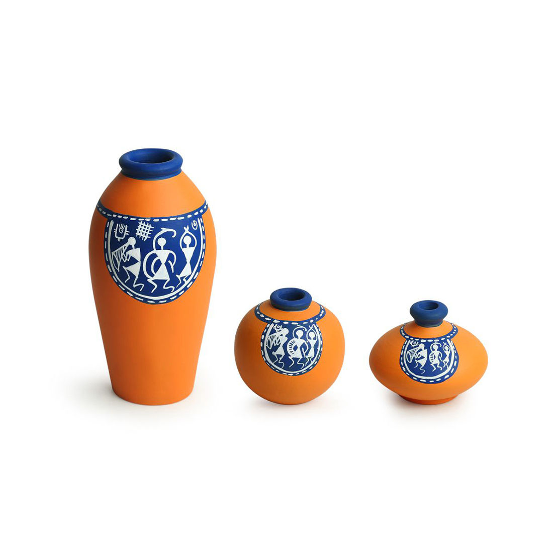 Buy ExclusiveLane The Warli Tales' Handpainted Terracotta Vases (Set