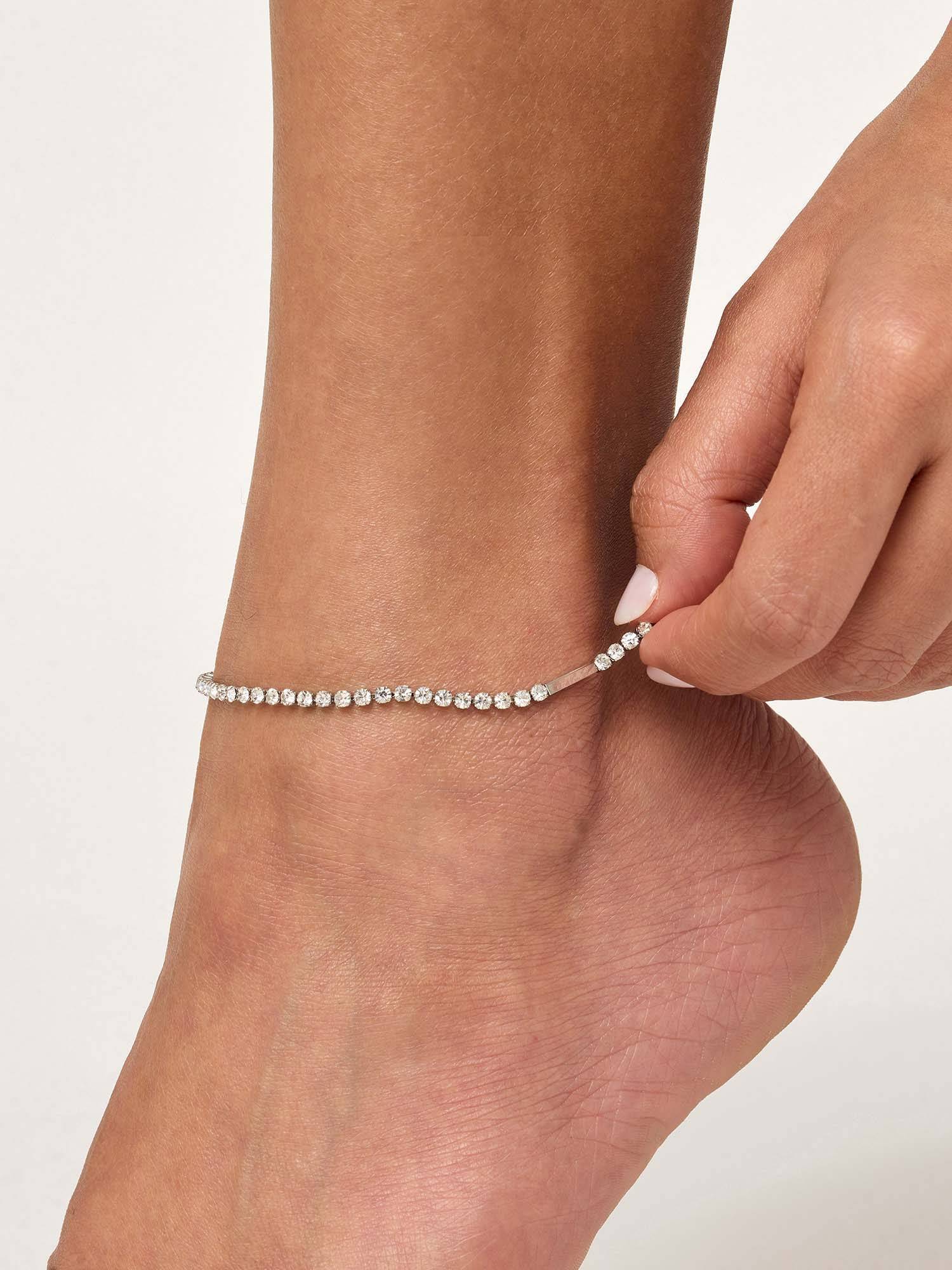 White Lies Tennis Adjustable Anklet Silver