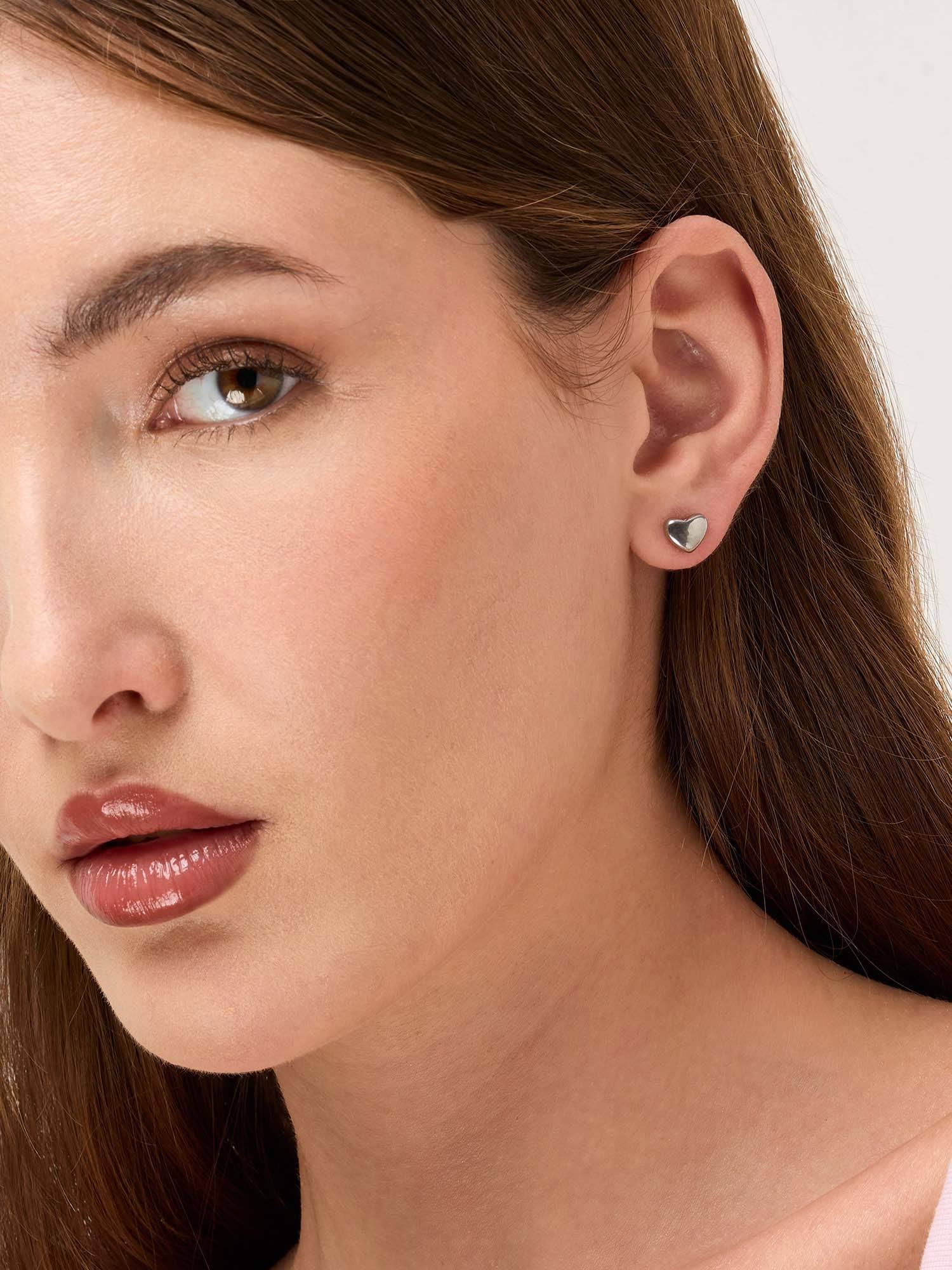 White Lies Silver Heart Stud Earring