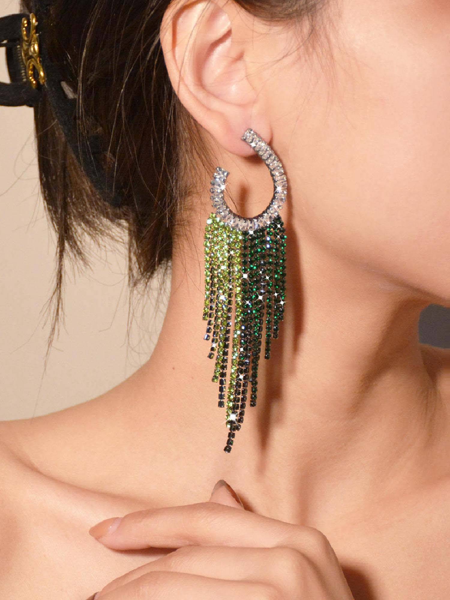 White Lies Emerald Fringe Green Stone Earrings