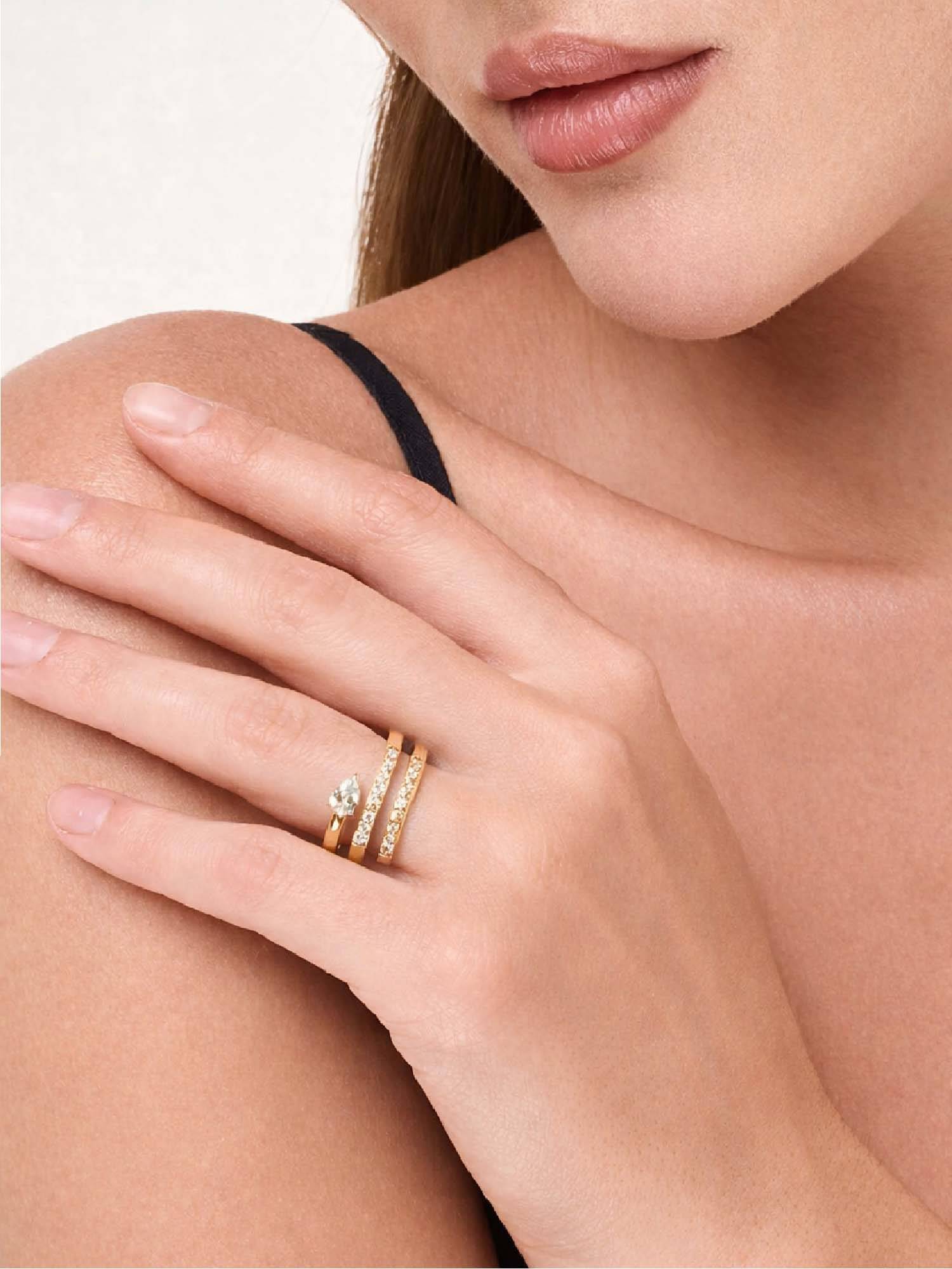 White Lies Serpentine Crystal Adjustable Ring Gold