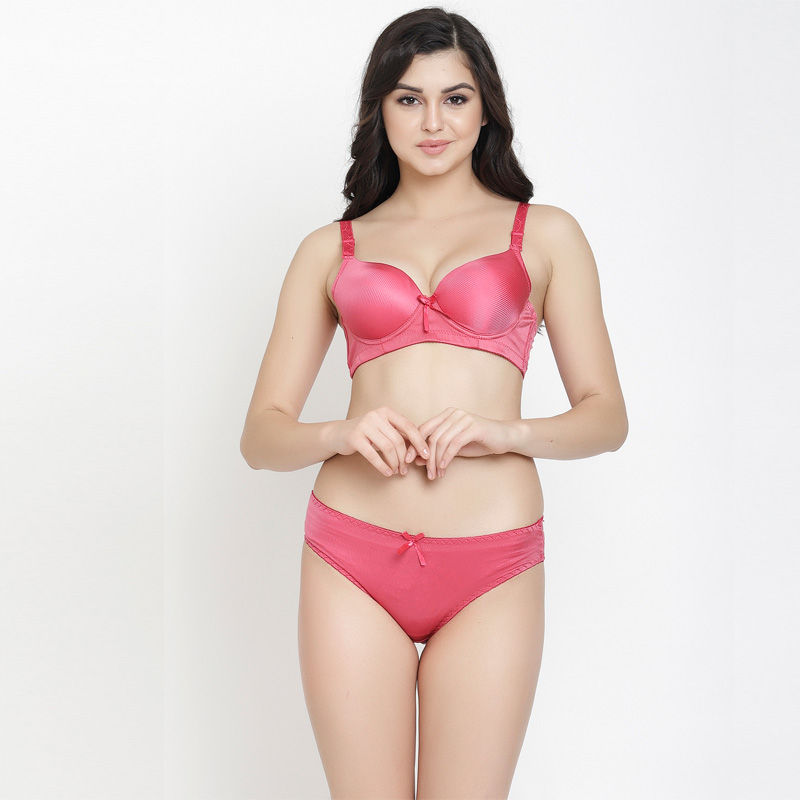 Quttos Wired Satin Finish T-shirt Bra Panty Set - Pink: Buy Quttos Wired Satin Finish T-shirt Bra Panty Set - Pink Online at Best Price in India | Nykaa