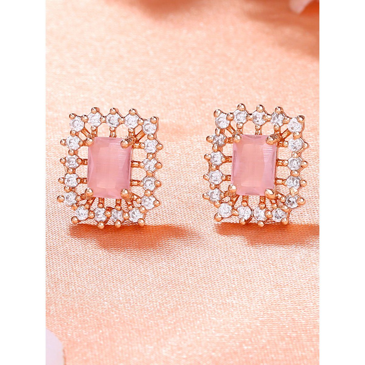 Buy Estele Rose Gold Plated Cz Square Designer Stud Earrings