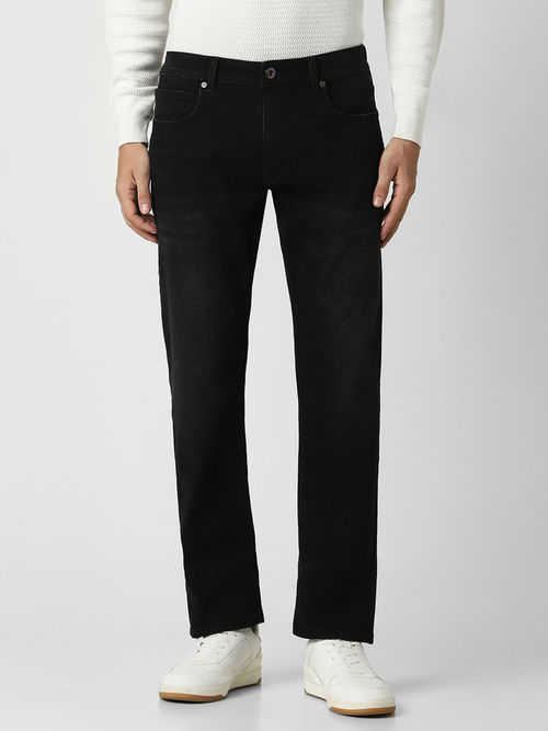 Peter England Men Black Light Wash Slim Tapered Jeans