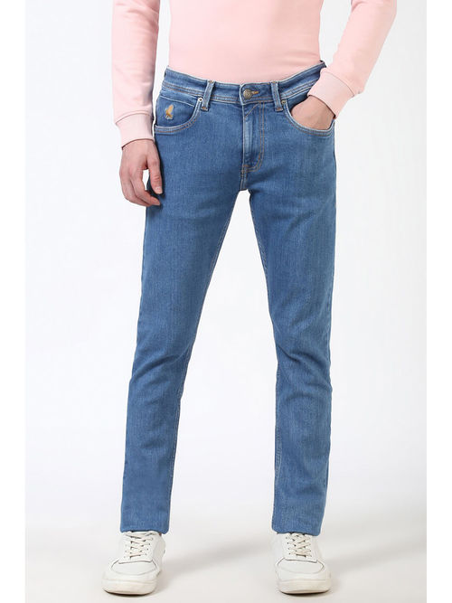 Peter England Men Blue Light Wash Slim Tapered Jeans