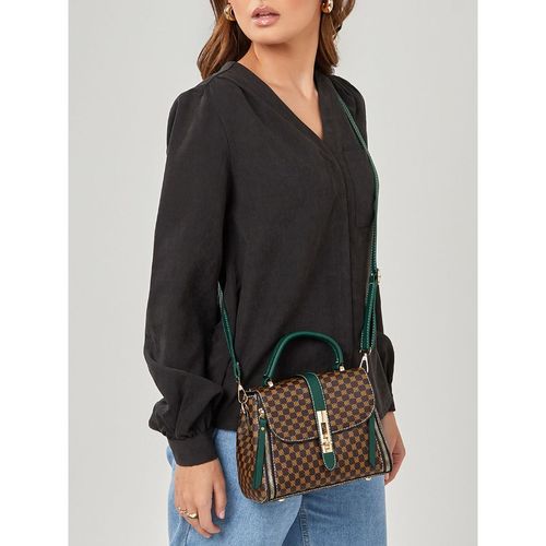 Styli Black Twist Lock Graphic Satchel Bag At Nykaa Fashion - Your Online Shopping Store