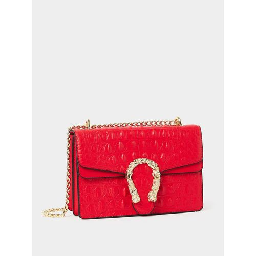 Styli Textured Buckle Flap Shoulder Bag with Chain Strap