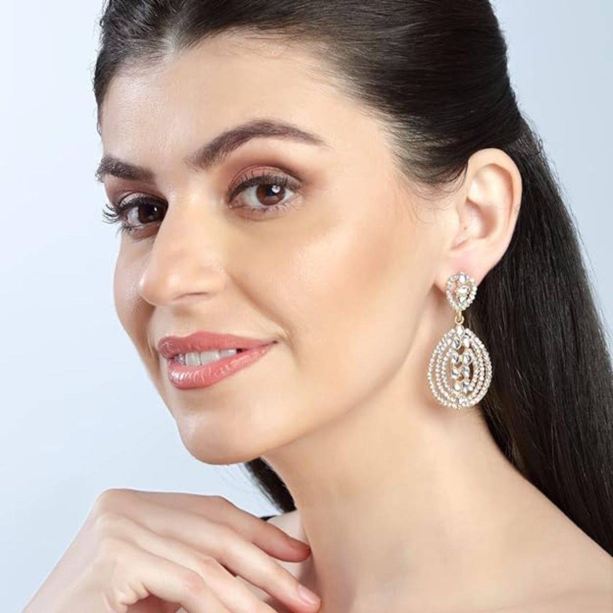Accessher Gold Plated Contemporary Design Drop Shape Statement Earrings for Women