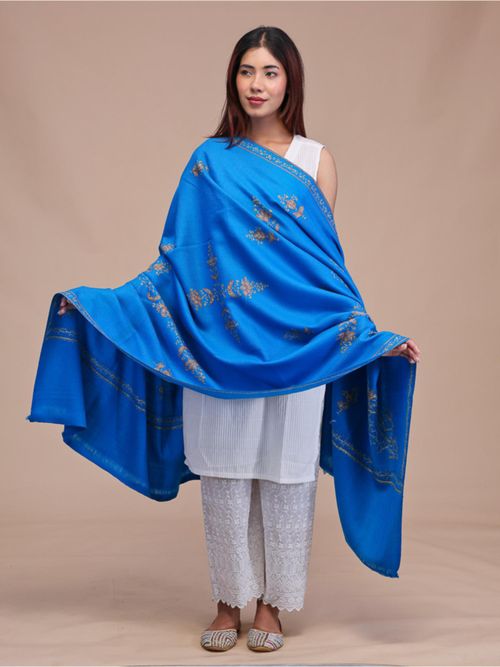 Buy SWI STYLISH Womens Blue Hand Embroidered Pure Wool Shawl Online