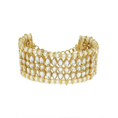Buy OOMPH Gold Tone Kundan and Pearls Broad Ethnic Bracelet For