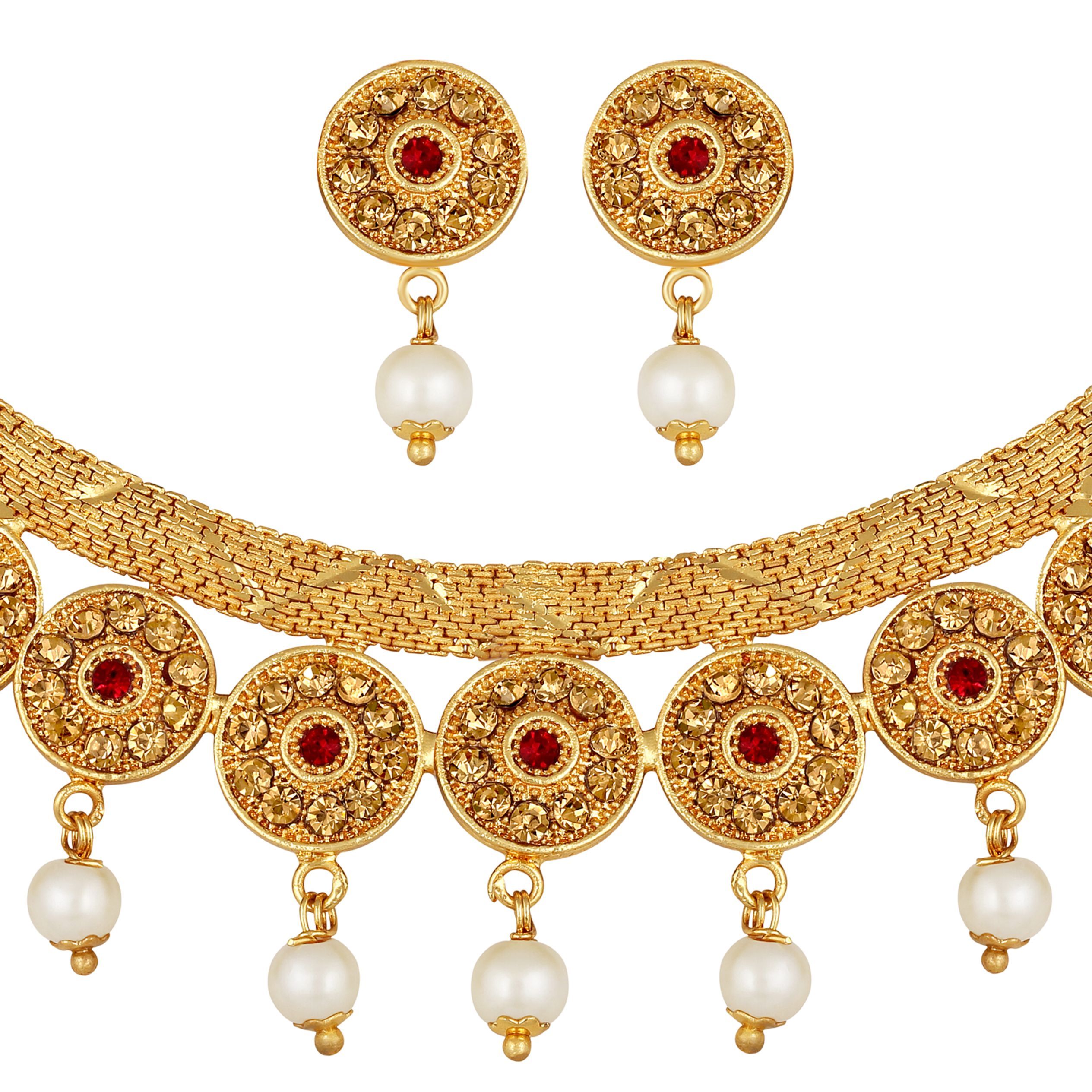 Asmitta Traditional Gold Plated Choker Necklace Set With Pearl Drops