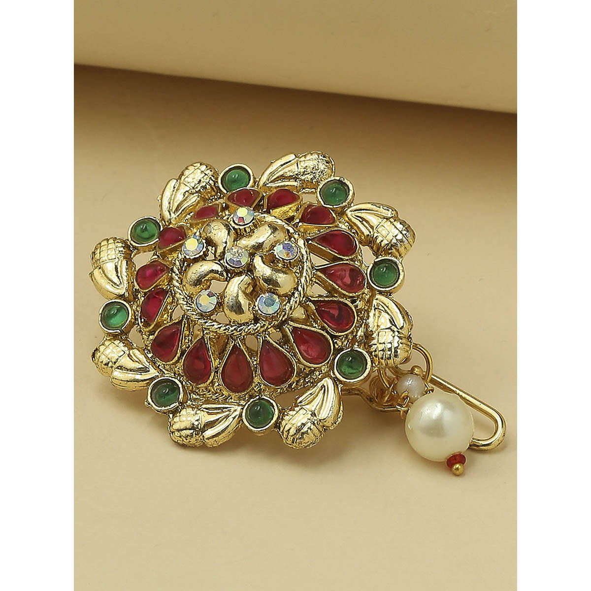 OOMPH Multi-Color Stones and Pearl Ethnic Hair Bun Pin - Juda Pin Floral Design