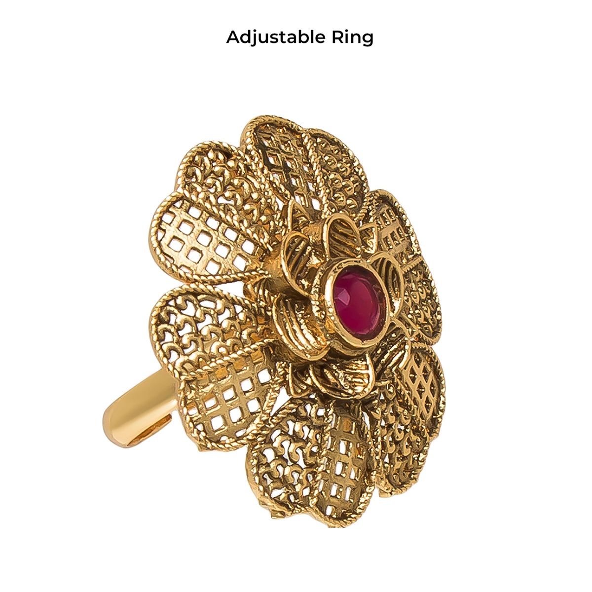 Azai by Nykaa Fashion Gold Flower Motif Ring with Pink Stones Buy Azai