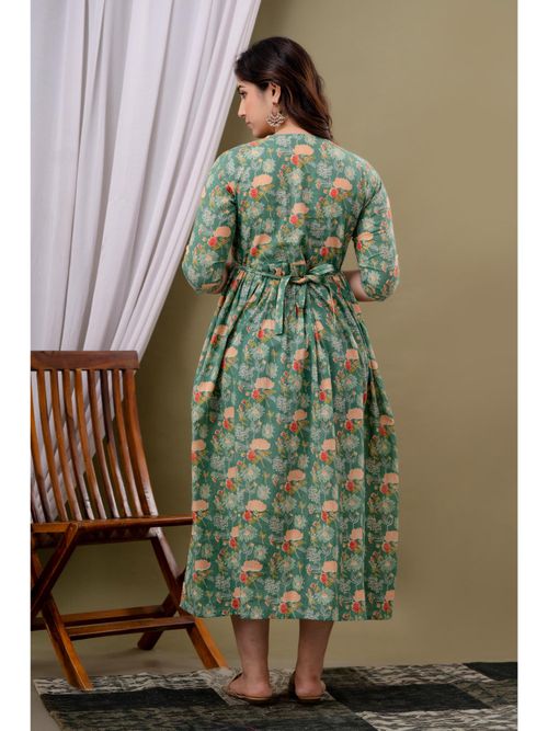 Buy UrbanRang Sage Green Floral Maternity Dress Online Buy UrbanRang Sage Green Floral Maternity Dress Online