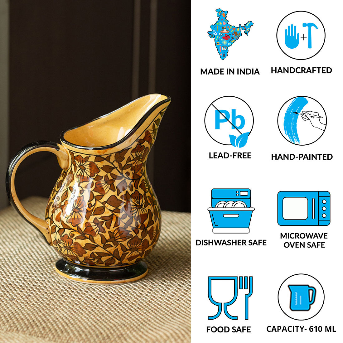 ExclusiveLane Mughal Floral' Handpainted Ceramic Milk & Water Jug (610