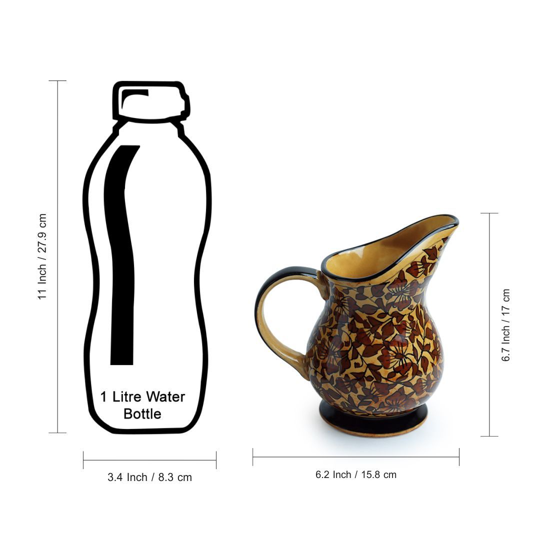 ExclusiveLane Mughal Floral' Handpainted Ceramic Milk & Water Jug (610