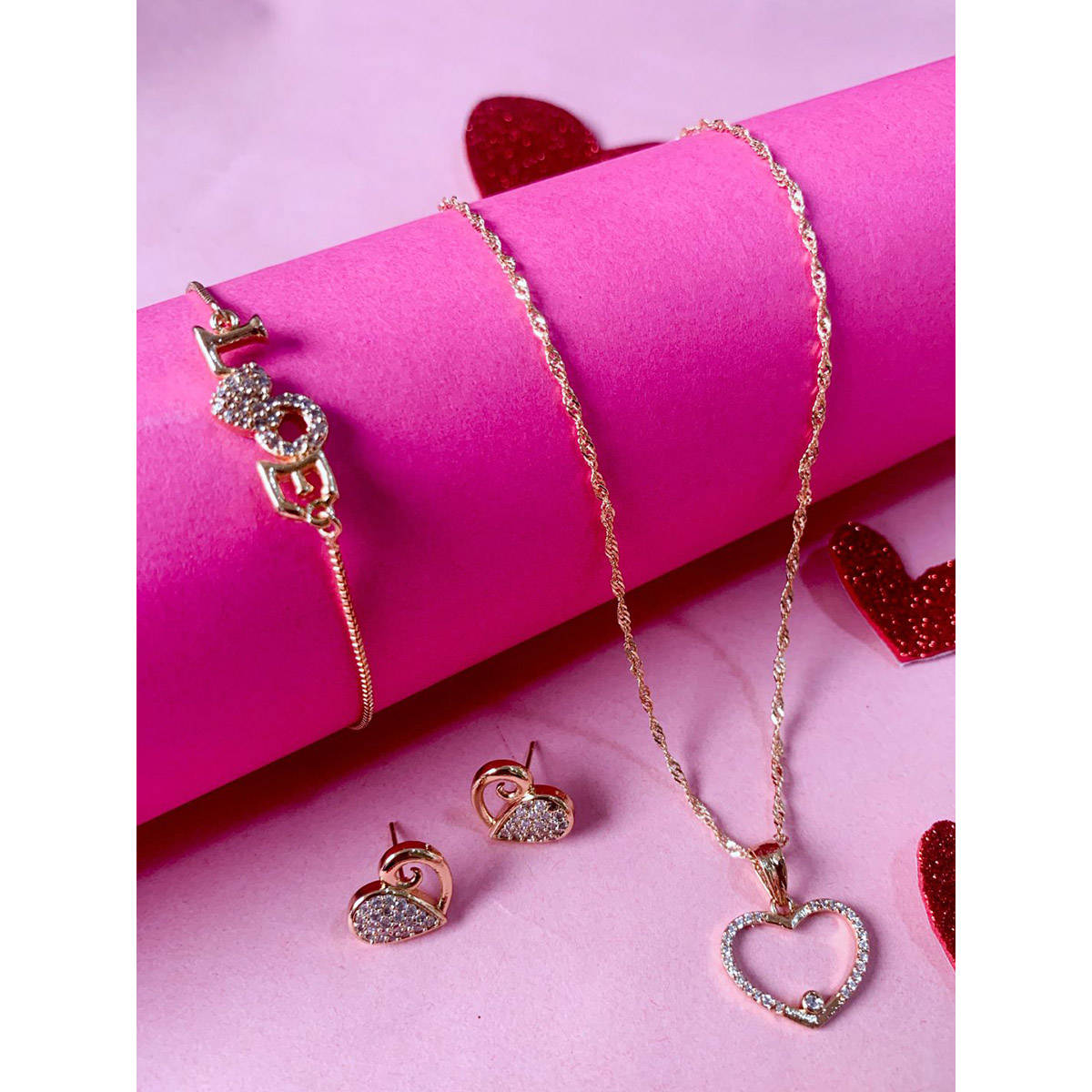 I Jewels Valentine Special Chain Pendant,Stud & Combo Bracelets