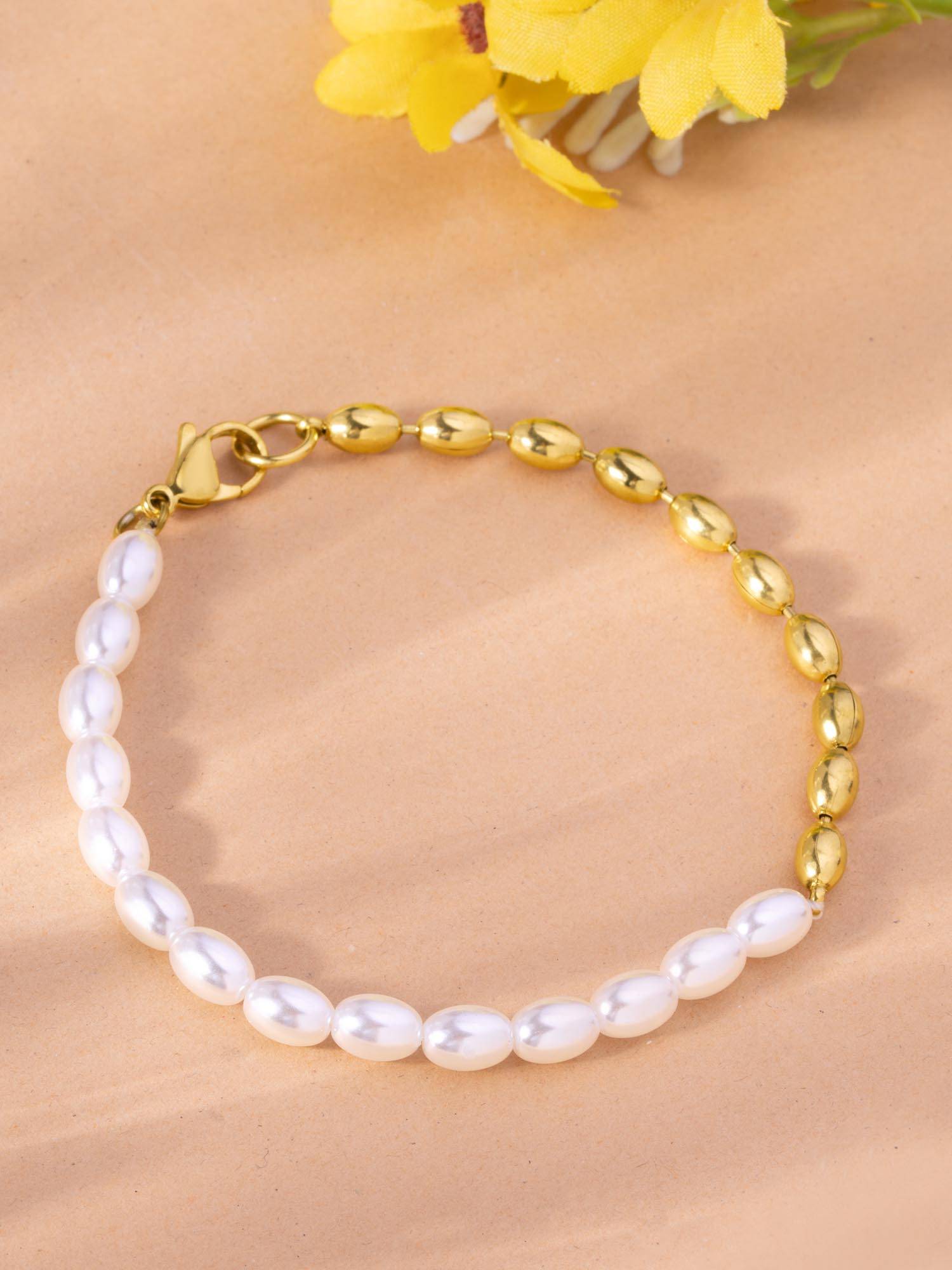 Palmonas Vera Pearl and Beaded Link Bracelet for Women - Waterproof and Anti-Tarnish