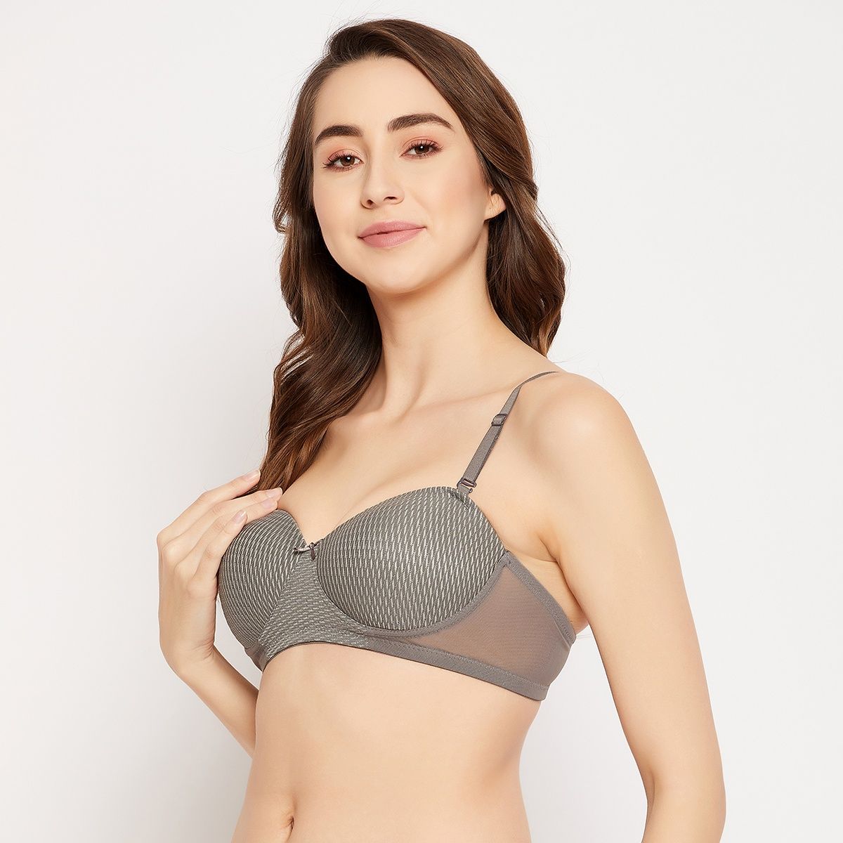 Clovia Padded Non Wired Demi Cup Multiway Strapless Balconette Bra In Dark Grey Lace Buy 7628