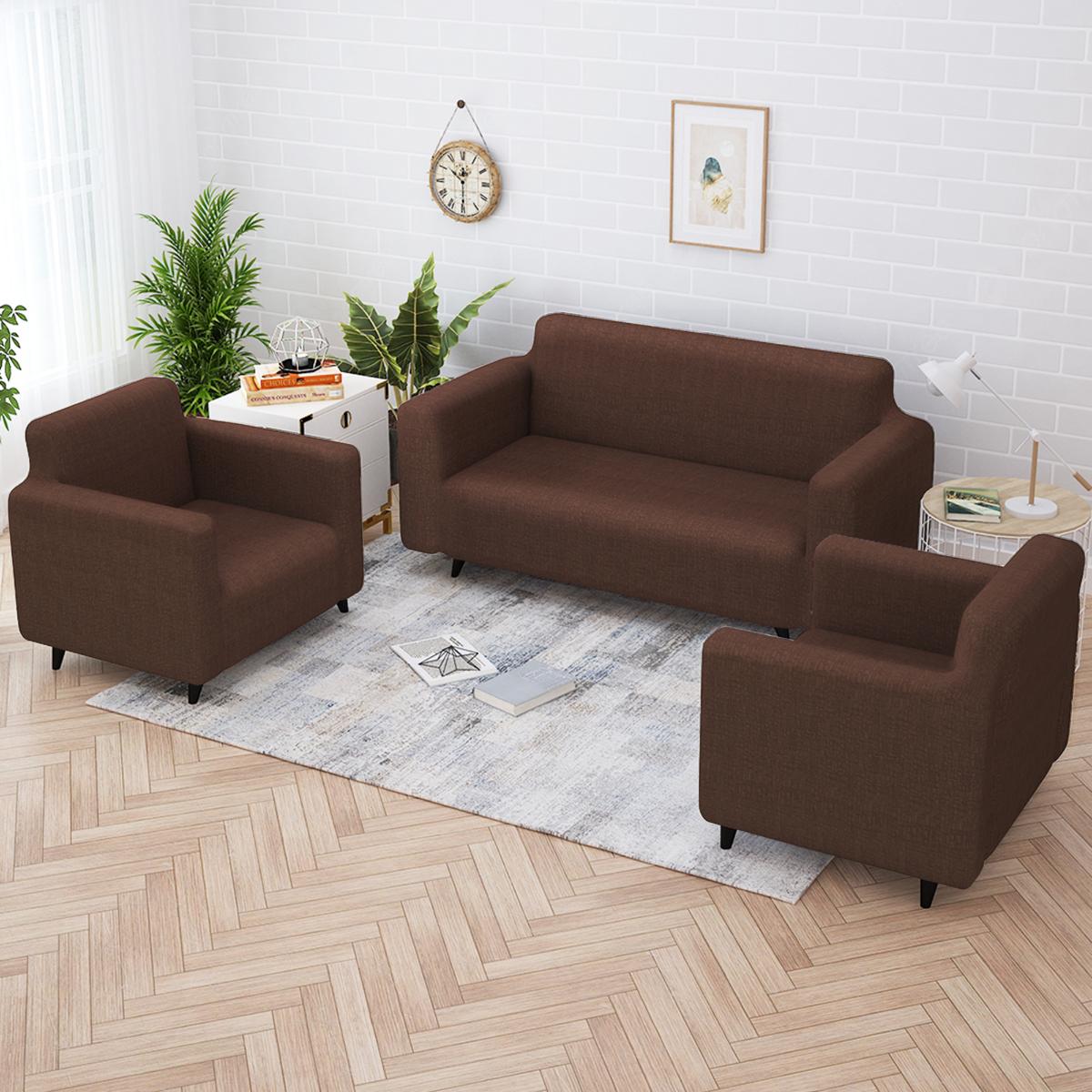 Story@Home 3+1+1 Seater Sofa Cover Pack of 3 - Brown