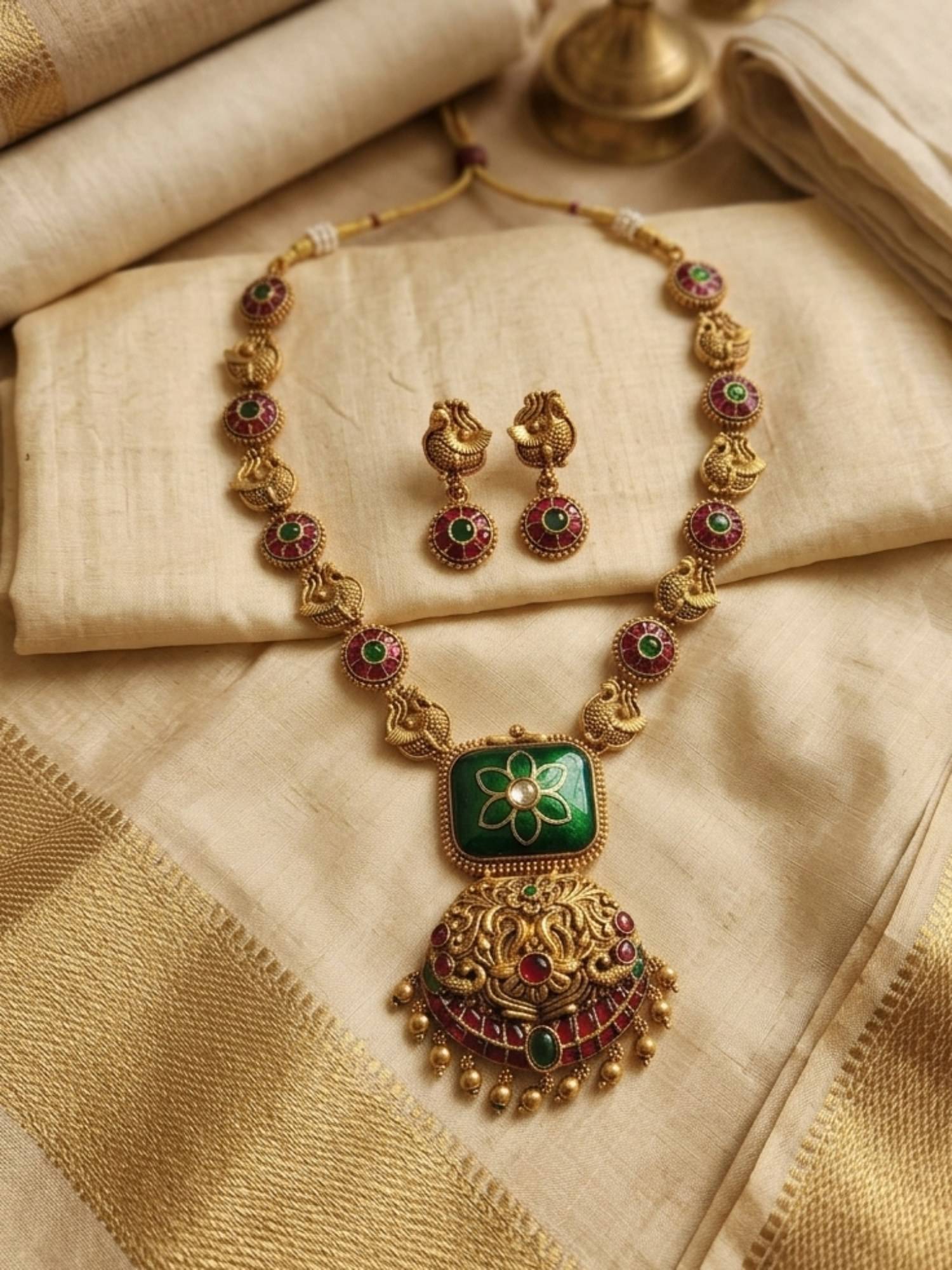 STILEADDA Green Stones Traditional Jewellery Set