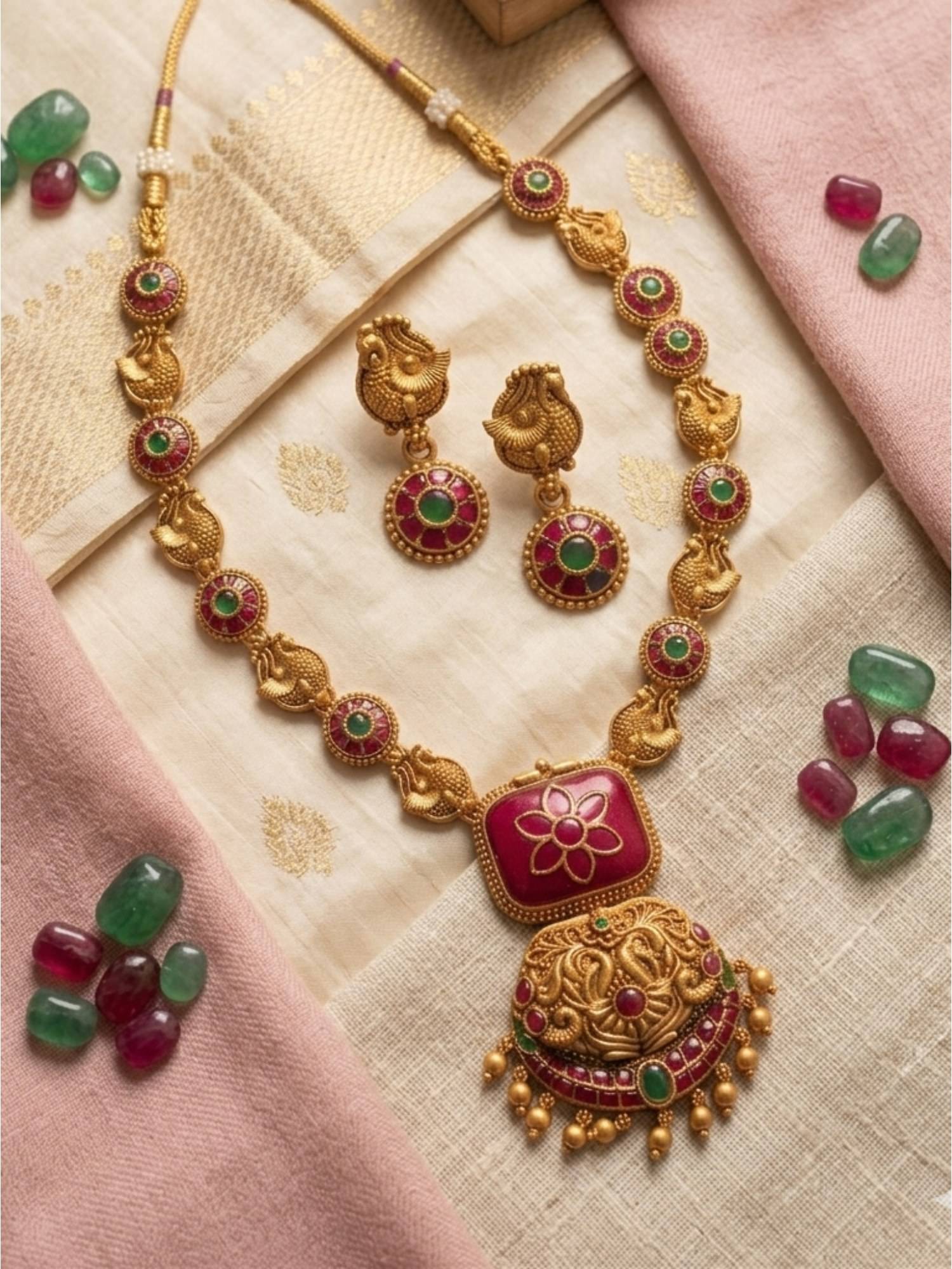 STILEADDA Red Stones Traditional Jewellery Set