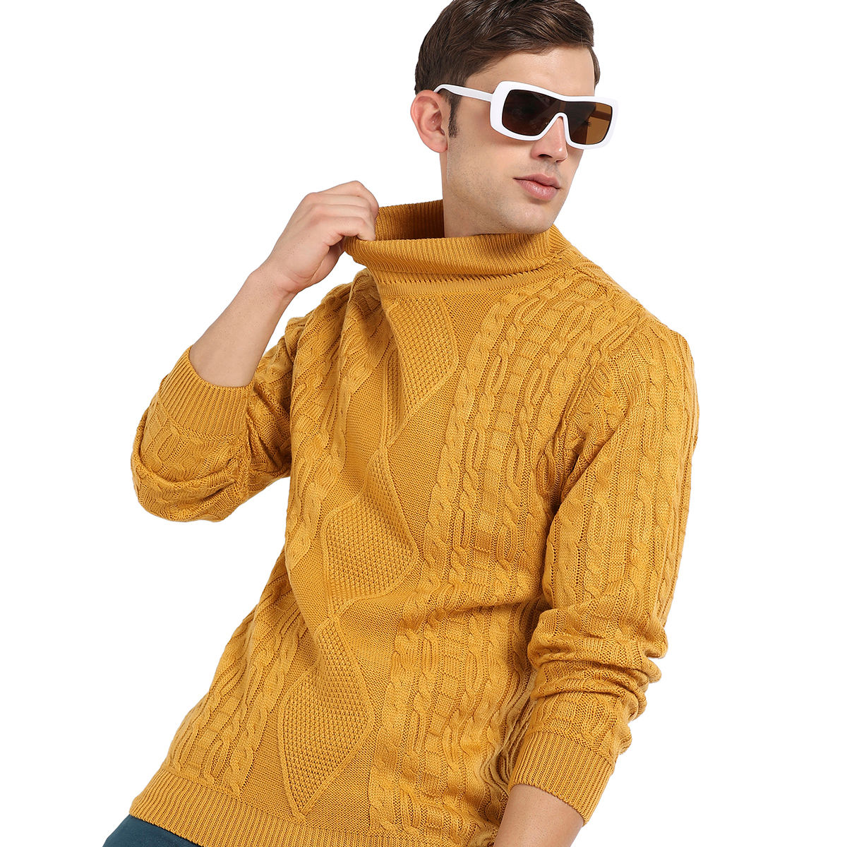 Mustard Yellow outlet Cable Knit Turtleneck Sweater