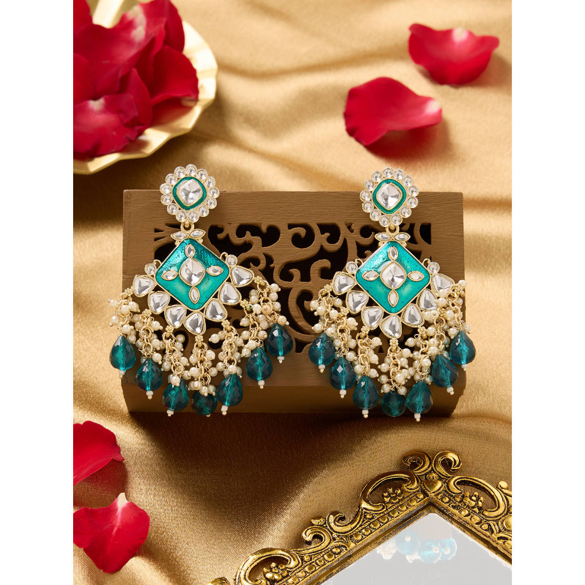 Zaveri Pearls Green Meenakari Stones Clustered Beads Dangler Earring-ZPFK19170