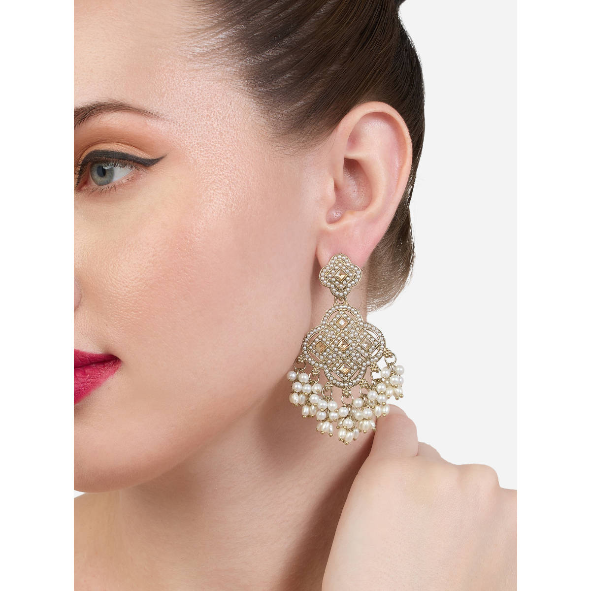 Zaveri Pearls Antique Gold Tone Pearls Traditional Dangler Earring-ZPFK19173