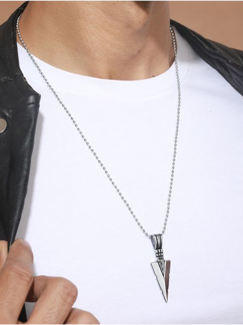 Buy Priyaasi Silver Beaded Chain for Men with Triangle Head