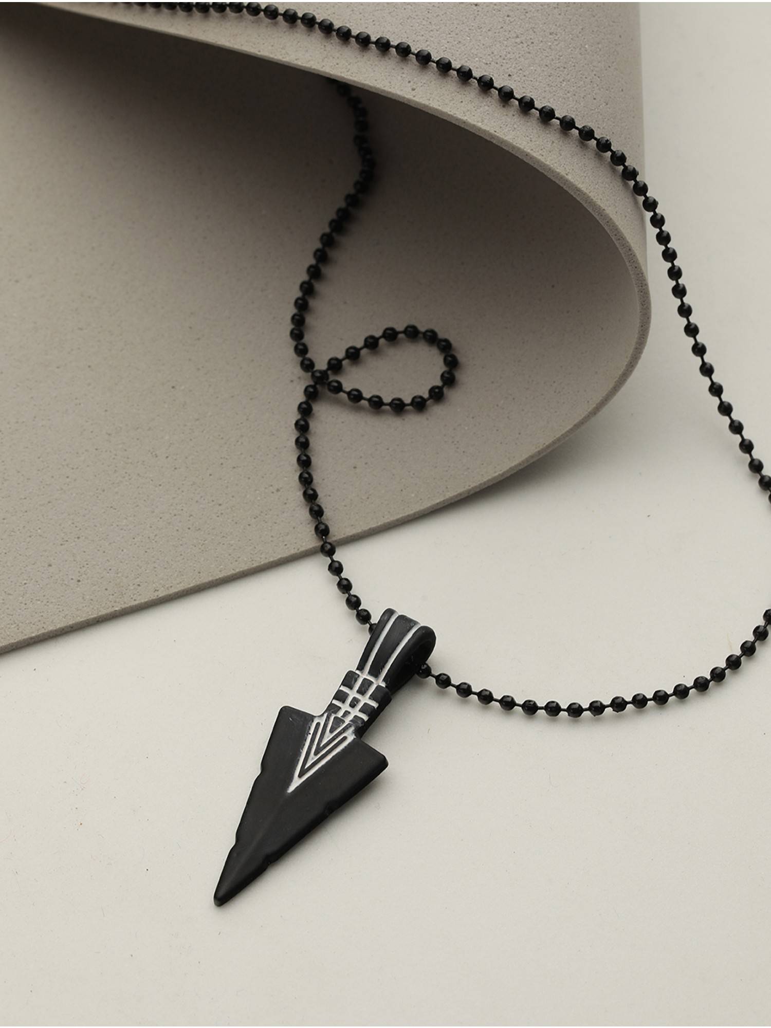 Buy Priyaasi Black Beaded Chain for Men with Striped Triangular Pendant ...