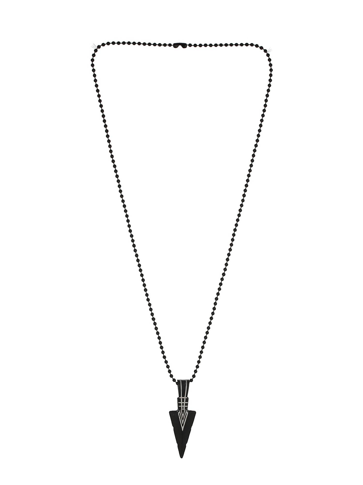 Buy Priyaasi Black Beaded Chain for Men with Striped Triangular Pendant ...