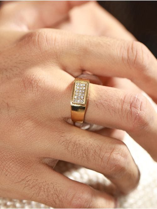 Priyaasi Gold Ad Studded Brick Ring for Men