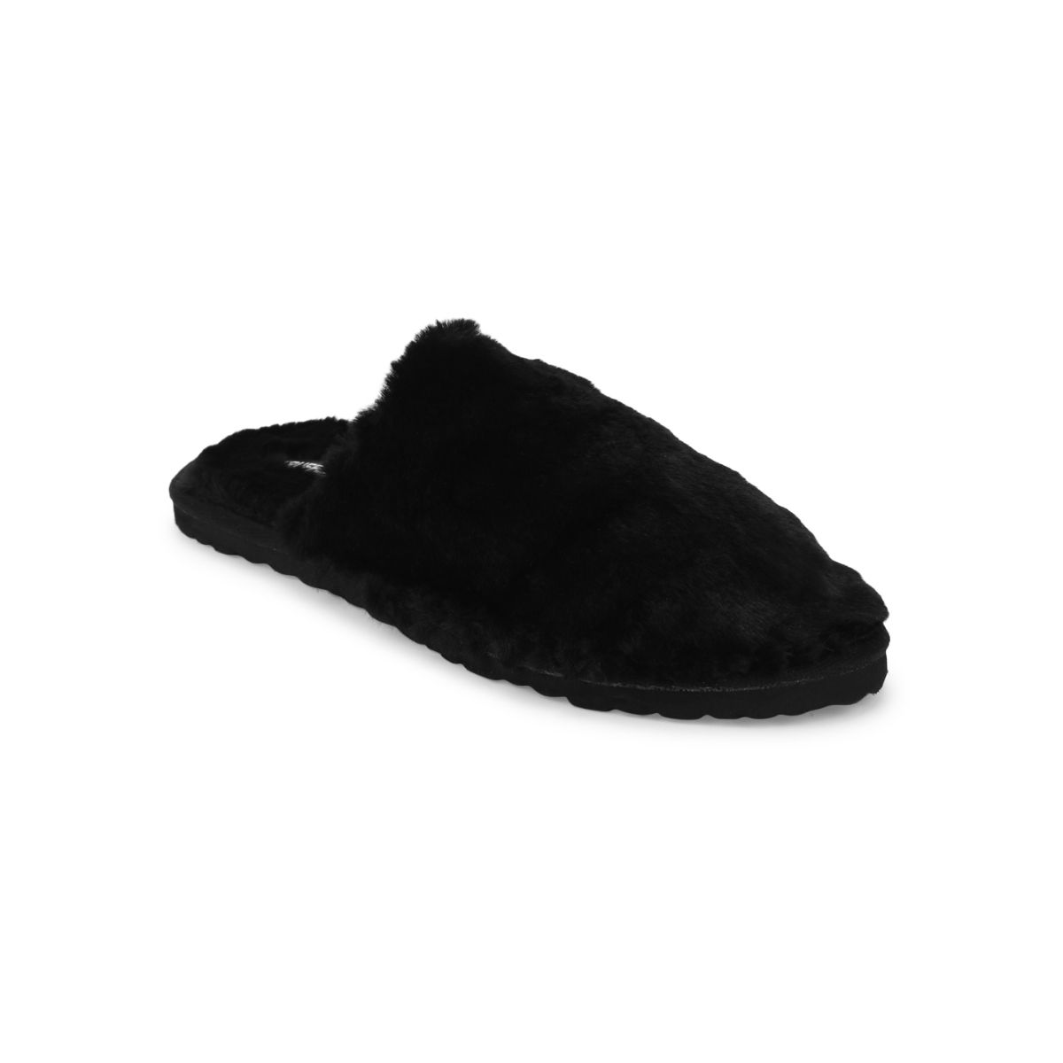 Buy Truffle Collection Black Faux Fur Fuzzy Slip Ons Online