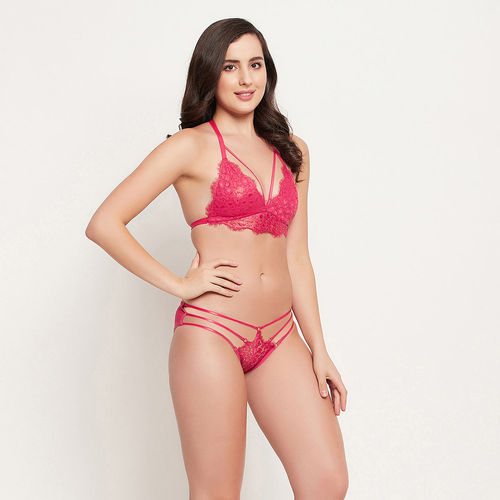 Buy Non-Padded Non-Wired Demi Cup Cage Bra & Low Waist Panty Set