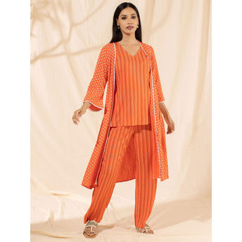 Likha by Nykaa Fashion Orange Printed Top Pant & Shrug (Set of 3): Buy Likha by Nykaa Fashion