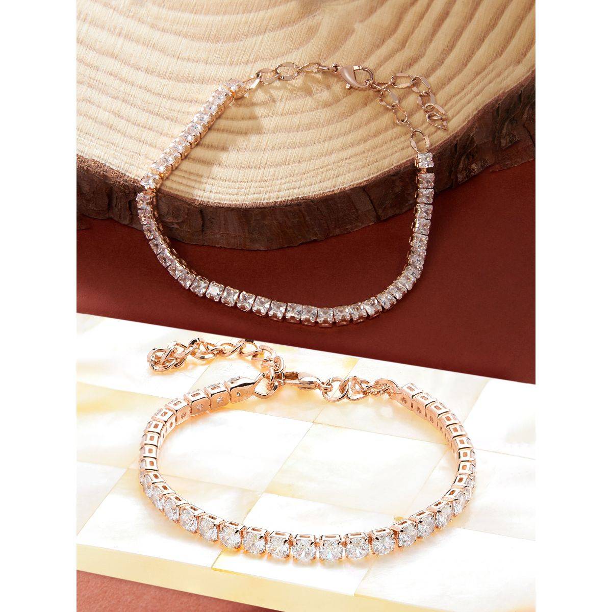 Zaveri Pearls White Cubic Zirconia Modern Tennis Bracelets (Pack of 2)
