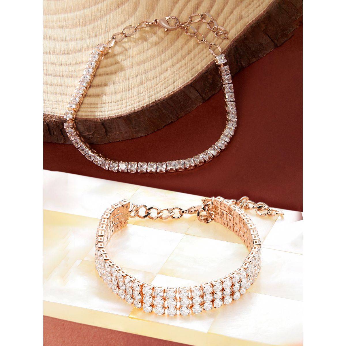 Zaveri Pearls White Cubic Zirconia Modern Tennis Bracelets (Pack of 2)
