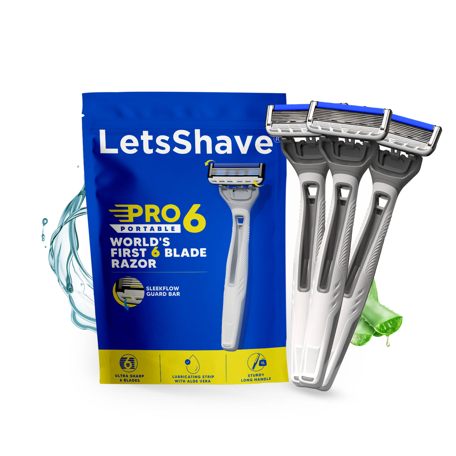 LetsShave Pro 6 Portable Razor For Men, 6 Blade Disposable Shaving Razor - Pack Of 3